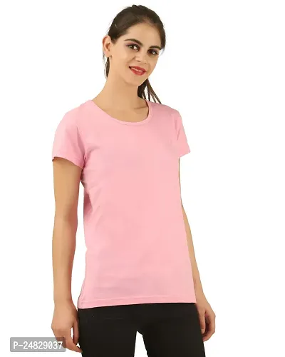 First Wave Women Cotton Solid Tshirt Pink::Green Pack of 2-thumb3