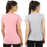 First Wave Women Cotton Solid Tshirt Pink::Grey Pack of 2-thumb1