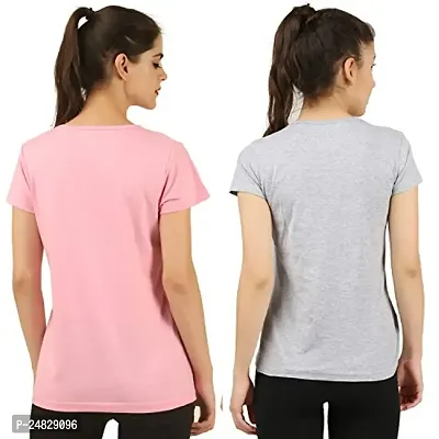 First Wave Women Cotton Solid Tshirt Pink::Grey Pack of 2-thumb2