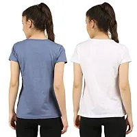 First Wave Women Cotton Solid Tshirt Grey::White Pack of 2-thumb1