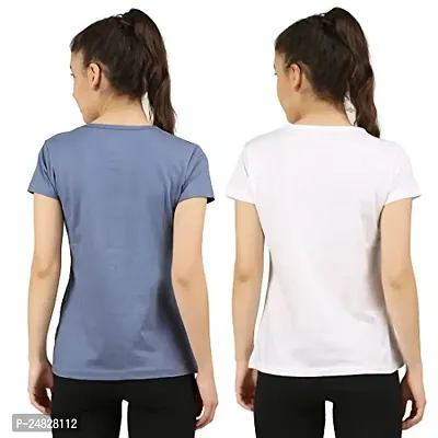 First Wave Women Cotton Solid Tshirt Grey::White Pack of 2-thumb2