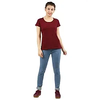 First Wave Women Cotton Solid Tshirt Maroon::White Pack of 2-thumb3