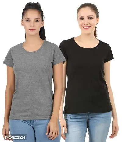 First wave Women Solid Cotton Tshirt Andhra Melange::Black-thumb0