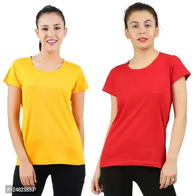 First Wave Womens Cotton Solid Tshirt Mustard::Red Large Pack of 2