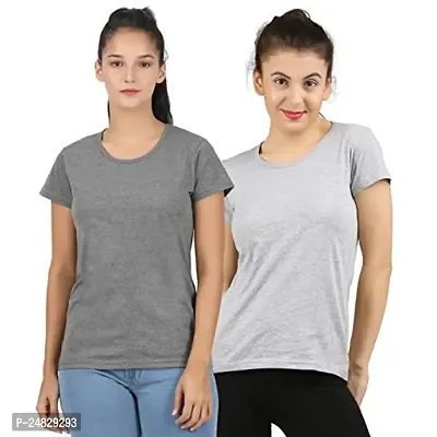 First wave Women Solid Cotton Tshirt Andhra Melange::Grey Melange-thumb0