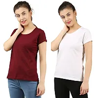 First Wave Women Cotton Solid Tshirt Maroon::White Pack of 2-thumb2