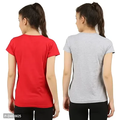 First Wave Women Cotton Solid Tshirt Red::Grey Pack of 2-thumb2