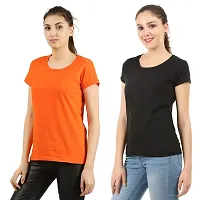 First Wave Womens Solid Pack of 2 Tshirts-thumb1
