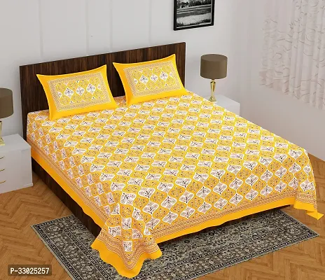 Trendy Cotton Printed Double Queen Bedsheet With 2 Pillow Covers