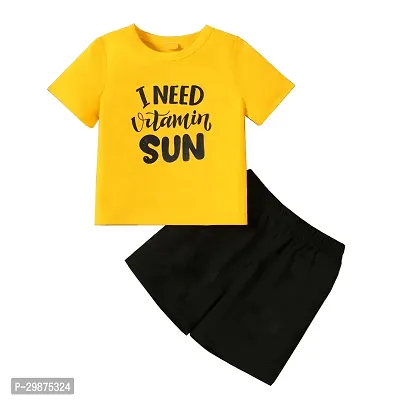 Stylish Yellow Cotton Blend Printed T-Shirts with Shorts For Boys-thumb0