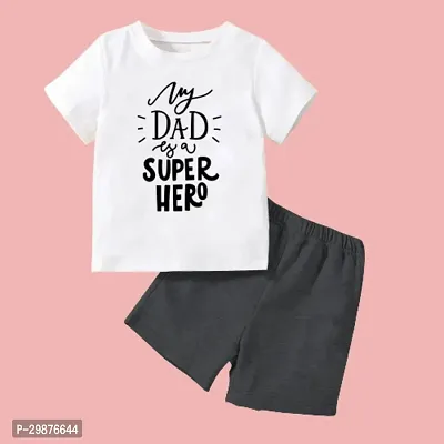 Stylish Cotton Printed White T-Shirts with Shorts For Boys-thumb0