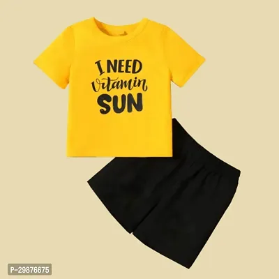 Stylish Cotton Printed Yellow T-Shirts with Shorts For Boys-thumb0