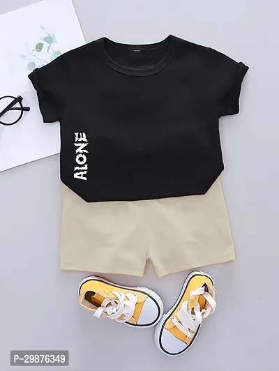 Stylish Cotton Printed Black T-Shirts with Shorts For Boys-thumb0