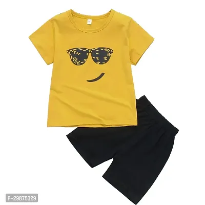 Stylish Yellow Cotton Blend Printed T-Shirts with Shorts For Boys-thumb0