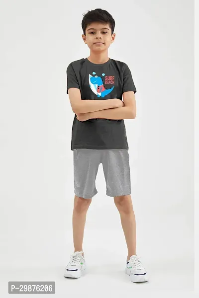 Stylish Cotton Printed Black T-Shirts with Shorts For Boys-thumb0