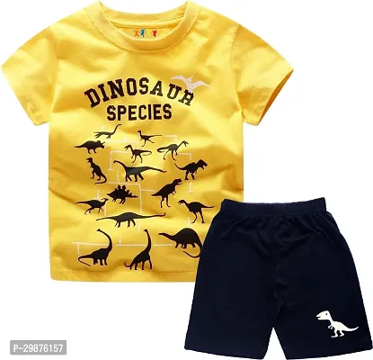 Stylish Cotton Printed Yellow T-Shirts with Shorts For Boys-thumb0