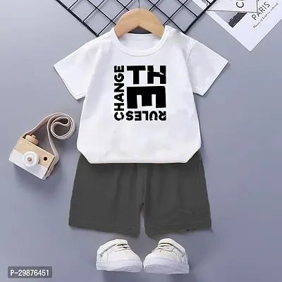 Stylish Cotton Printed White T-Shirts with Shorts For Boys-thumb0