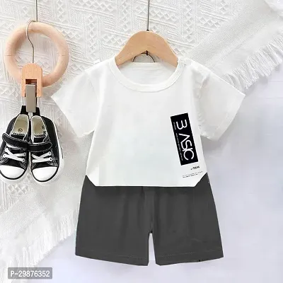 Stylish Cotton Printed White T-Shirts with Shorts For Boys-thumb0