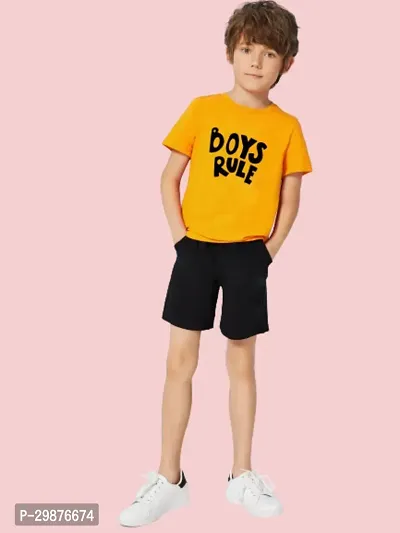 Stylish Cotton Printed Yellow T-Shirts with Shorts For Boys-thumb0