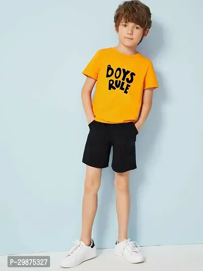 Stylish Yellow Cotton Blend Printed T-Shirts with Shorts For Boys-thumb0