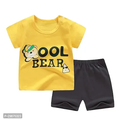 Stylish Yellow Cotton Blend Printed T-Shirts with Shorts For Boys-thumb0