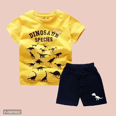 Stylish Cotton Printed Yellow T-Shirts with Shorts For Boys-thumb0