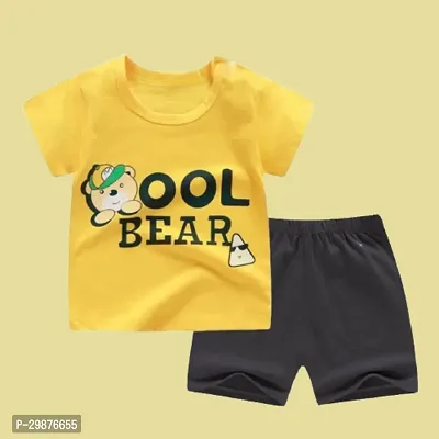 Stylish Cotton Printed Yellow T-Shirts with Shorts For Boys-thumb0