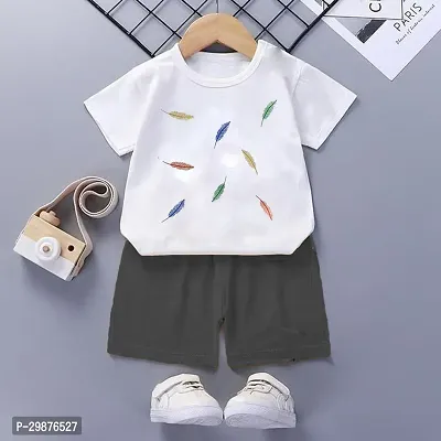 Stylish Cotton Printed White T-Shirts with Shorts For Boys-thumb0