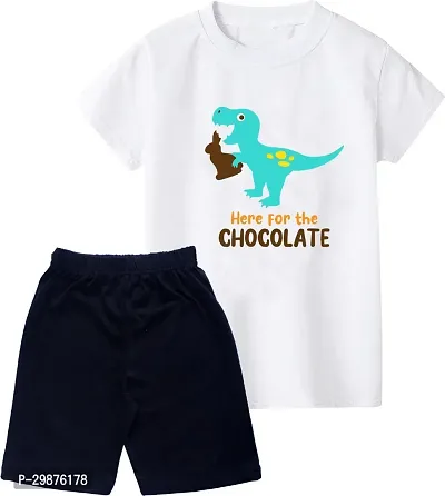 Stylish Cotton Printed White T-Shirts with Shorts For Boys-thumb0