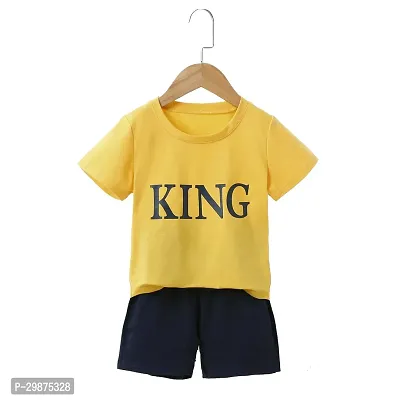 Stylish Yellow Cotton Blend Printed T-Shirts with Shorts For Boys-thumb0