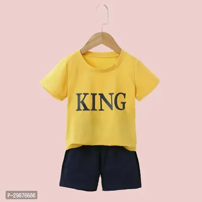 Stylish Cotton Printed Yellow T-Shirts with Shorts For Boys-thumb0