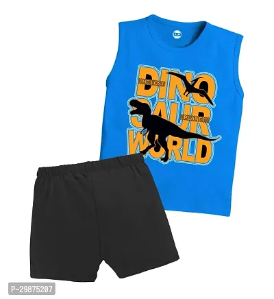 Stylish Royal Blue Cotton Blend Printed T-Shirts with Shorts For Boys-thumb0