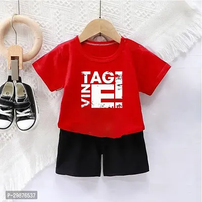 Stylish Cotton Printed Red T-Shirts with Shorts For Boys-thumb0