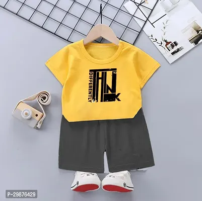 Stylish Cotton Printed Yellow T-Shirts with Shorts For Boys-thumb0