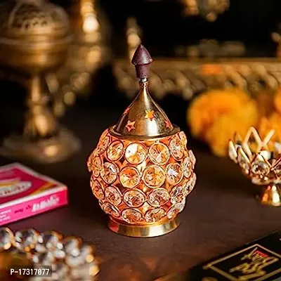 Small Crystal Akhand Diya For Pooja Home Diwali Deepak Pooja Mandir Decoration Items Light Lamp Lantern Oil Deep Gift 3 X 3 X 5.5 Inch-thumb0