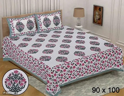 Stylish Cotton Printed Bedsheet with Pillow Cover-thumb0