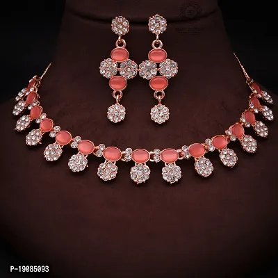 Stylish Women Heavy Polished Diamond Choker Necklace set with 1 Pair of Earrings Jewellery Set-thumb4