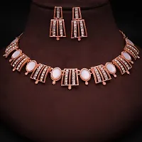 Stylish Women Heavy Polished Diamond Choker Necklace set with 1 Pair of Earrings Jewellery Set-thumb3