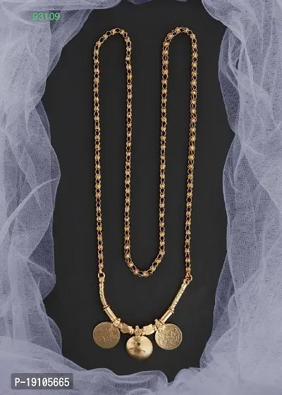 Stylish Golden Brass Open Diamond Long Vati Mangalsutra With Chain For Women-thumb0