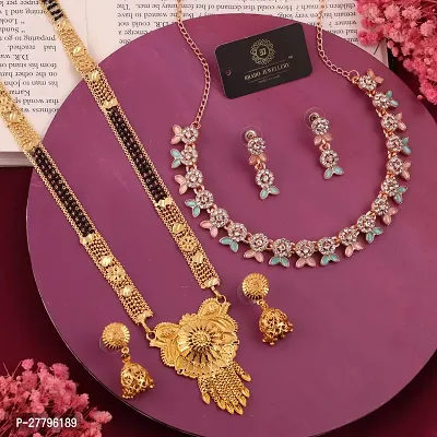 Stylish Golden Brass Neckless Set And Mangalsutra With Earring Pack Of 2