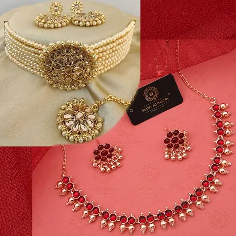 Trending Brass Golden American Diamond Jewellery Sets For Women