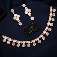 Pack of 1 Rose Gold Plated  American Diamond and Heavy Polished Diamond Choker Necklace set with 1 Pair of Earrings Jewellery Set-thumb1