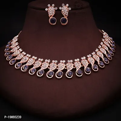 Stylish Women Heavy Polished Diamond Choker Necklace set with 1 Pair of Earrings Jewellery Set-thumb4