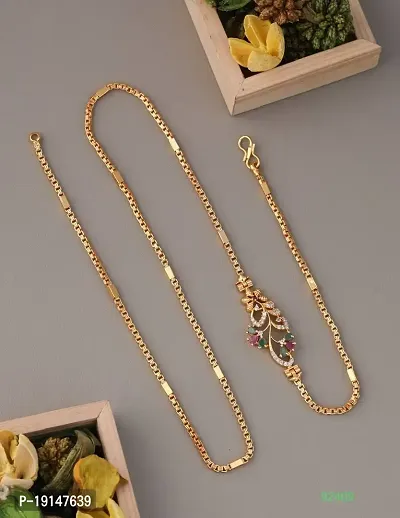 American Diamond Copper Gold Plated 24 Inch Mugappu Mop chain For Women