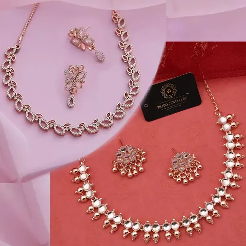 Combo Of 2 Partywear Alloy American Diamond Necklace Sets