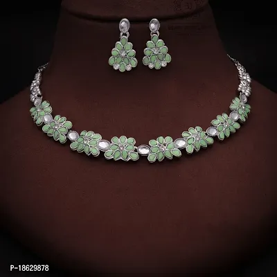 New Silver l Necklace Jewellery Set with Earrings for Women and girls