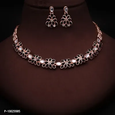 New Rose Gold Necklace Jewellery Set with Earrings for Women and girls-thumb4