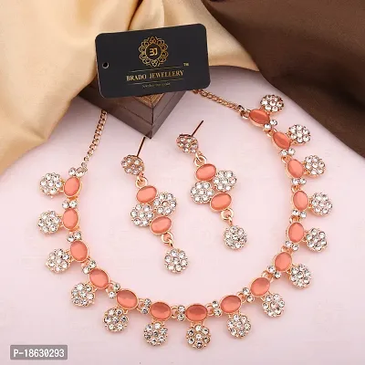 Pack of 1 Rose Gold Plated  American Diamond and Heavy Polished Diamond Choker Necklace set with 1 Pair of Earrings Jewellery Set