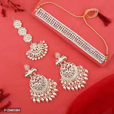 Combo Of 1 Choker Set With Earrings And Maang Tikka Set For Women.-thumb0