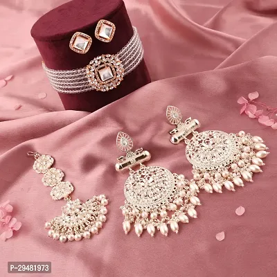 Combo Of 1 Choker Set With 2 Pair Of Earrings And Maang Tikka Set For Women.